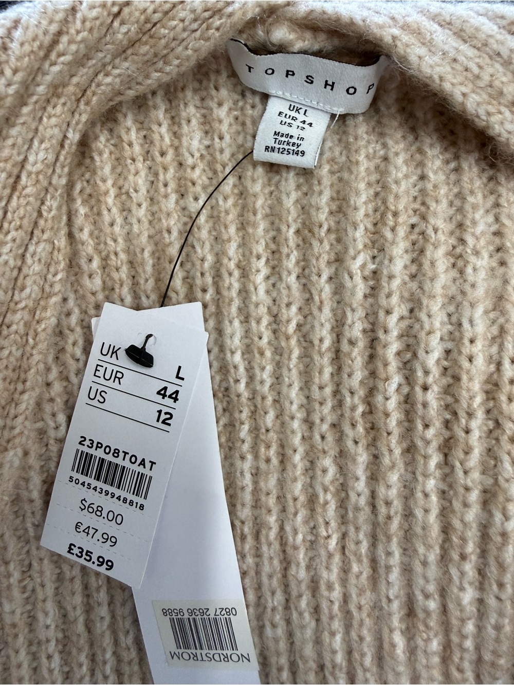 Topshop Cream Ribbed Open-Front Long Cardigan - Picture 4 of 4